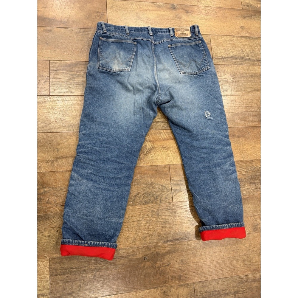 Vintage 90s Wrangler Rugged Wear Fleece Lined Jeans Made In USA Blue 38x30.5 - Picture 5 of 10